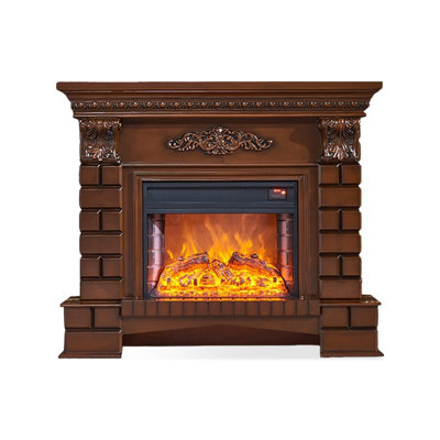 Brown Solid Wood Electric Fireplace