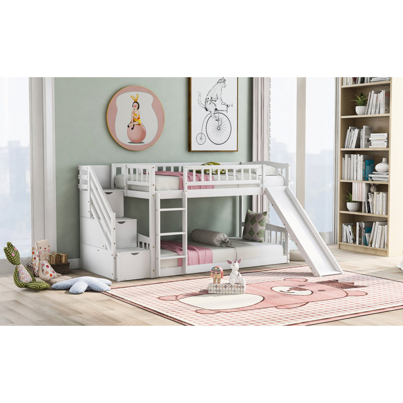 Lit simple superposé au-dessus blanc avec coffre-fort et tiroirs Twintwin, Blanc