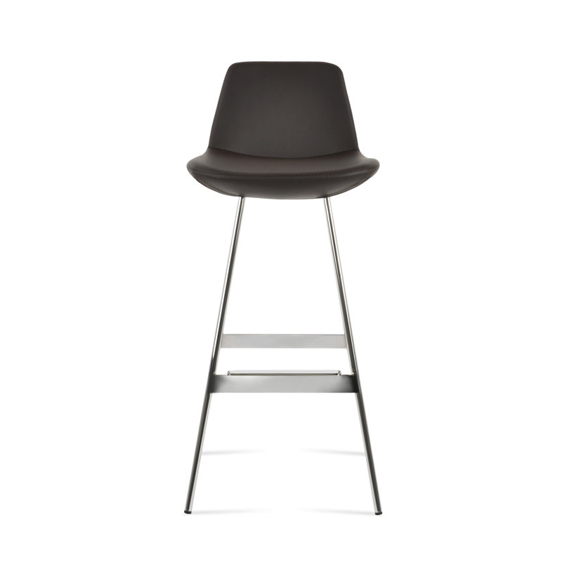 Tabouret Pera Balat, Chrome chrome, Similicuir brun en microfibres de polyester et de 