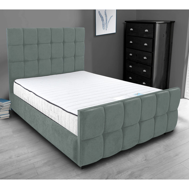 Merricks Contemporary Velvet Upholstered Bed Frame - Padded Headboard, Sprung Slats, Chrome, Single (3')