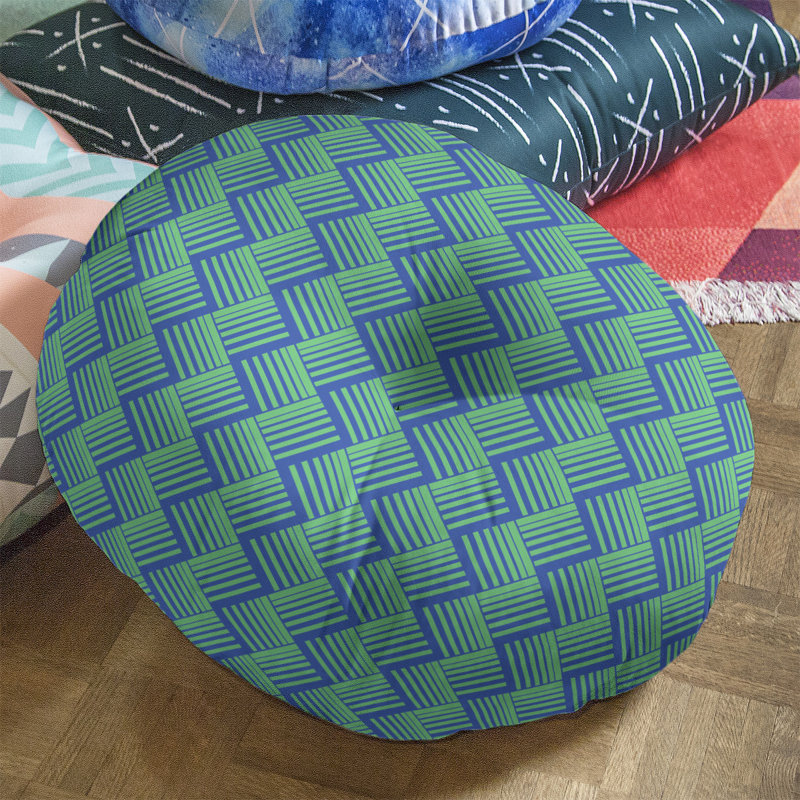 Coussin de sol classique à rayures Baskettressées, 30 po x 30 po, Bleu/vert
