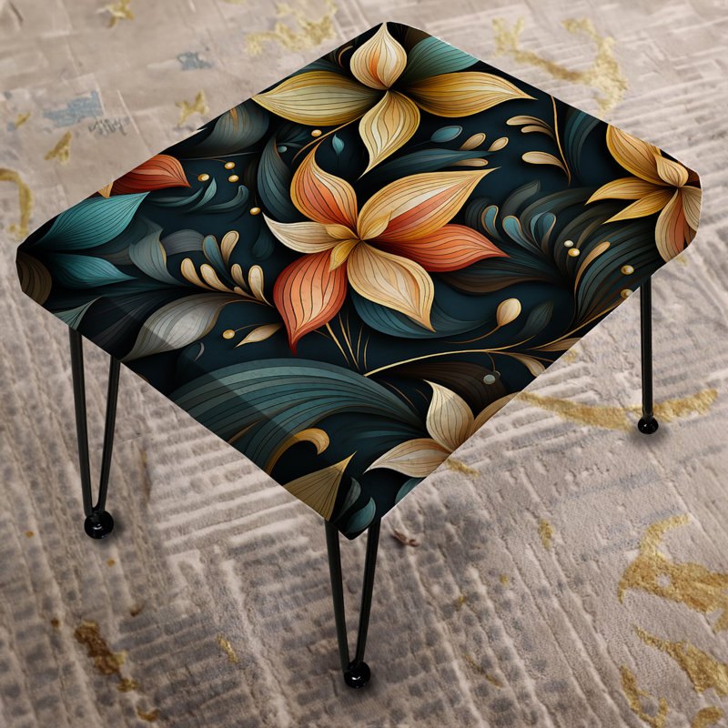 Mindful Contemplation Mediation I - Floral Rectangle Ottoman