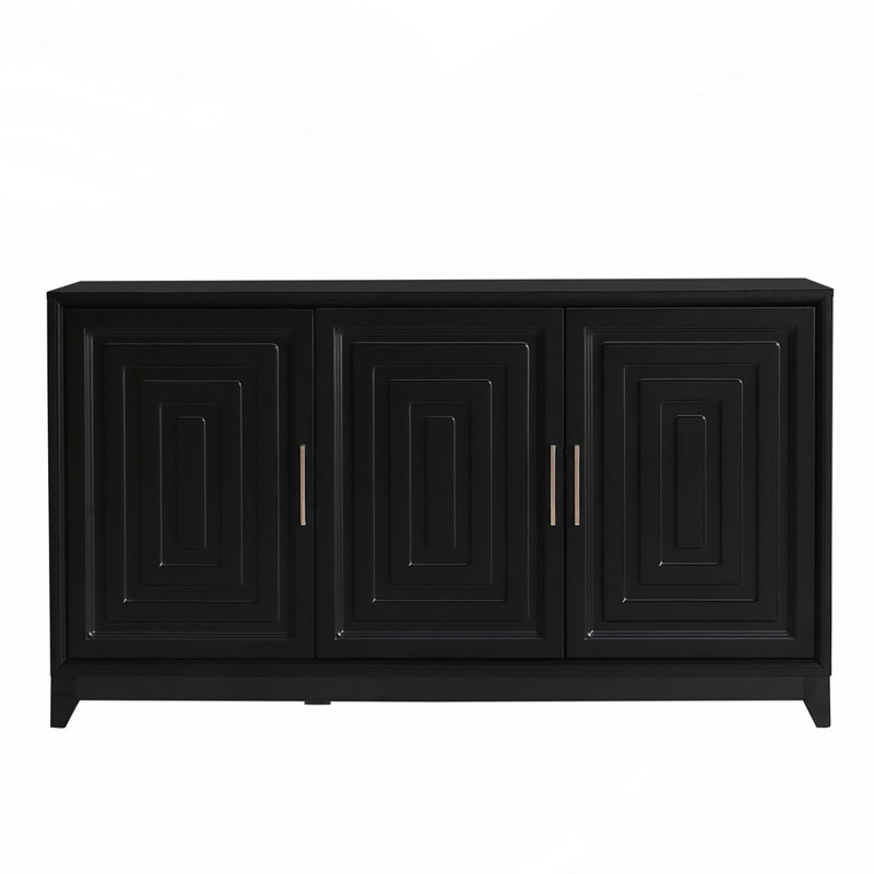 Modern Minimalist TV Cabinet with Adjustable Shelves and Spacious Storage, Black