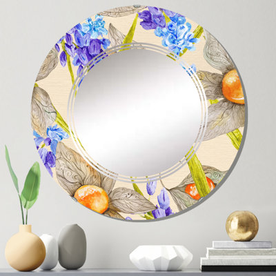 Miroir mural à motif floral mauve et orange