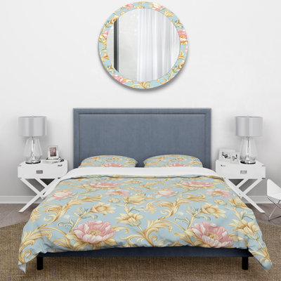 Blue Pink Vintage Floral Paradise II - Floral Duvet Cover Set