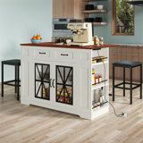 47" Large Portable Kitchen Island Dining Bar Kitchen Table with Drop Leaf and 2 Stools