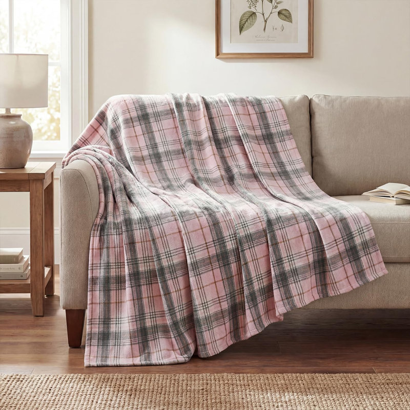 Jeté à carreaux rose gris campagnard à motif écossais campagnard, couverture légère et rustique pour canapé-lit, cadeaux idéaux pour les adultes, 50 x 40