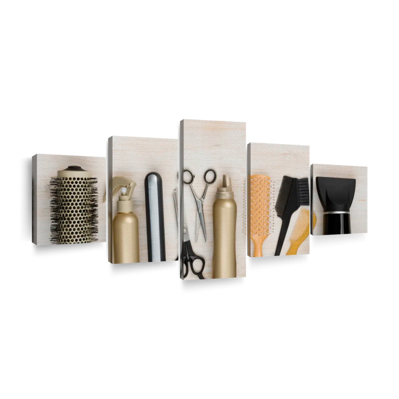 Ensemble 5 pièces de salon de coiffure sur toile, H 29 po x l 12 po x P 1 po