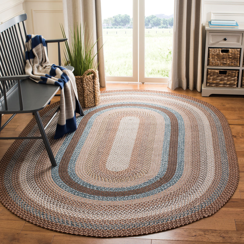 Liptak Geometric Hand-Braided Brown Area Rug, Oval 7' x 10'