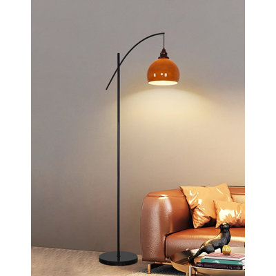 Curved-arm domed glass floor lamp fixture