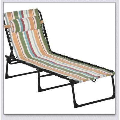 Outsunny Folding Chaise Lounge Pool Chair, Adjustable Reclining Back, Pillow, Breathable Mesh & Bungee Seat For Outdoor Relaxation