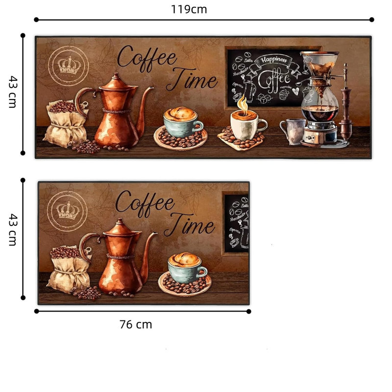 Farmhouse Coffee Kitchen Rugs 2-Piece Set - Washable & Non-Slip
