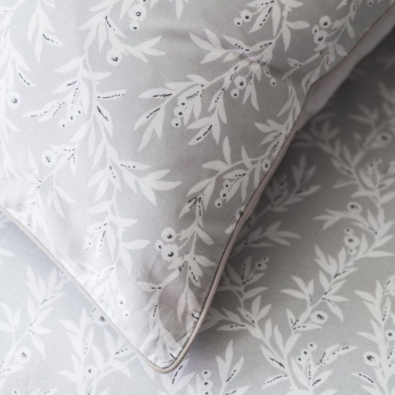 Cotton Duvet Cover with Pillowcases Included, Double - 2 Standard Pillowcases, Floral, Grey/White