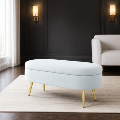 Pouf de rangement ovale en flanelle avec pieds en métal robustes, repose-pieds multifonctionnel et siège d'appoint avec rangement dissimulé