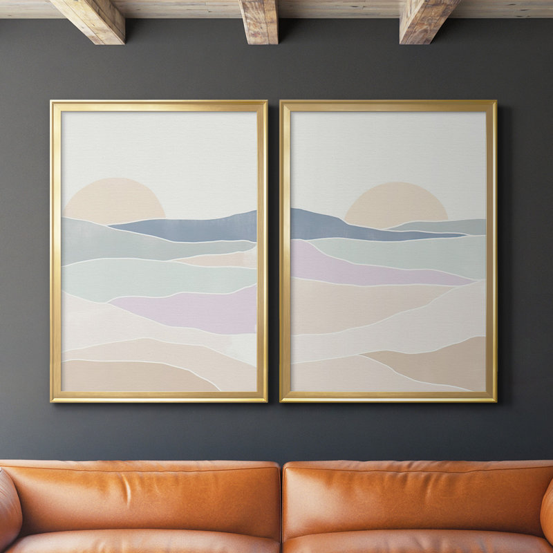 Vague tableau I, toile encadrée de qualité supérieure - prête à être accrochée, Or, H 36,5 po x l 53 po x P 2,5 po