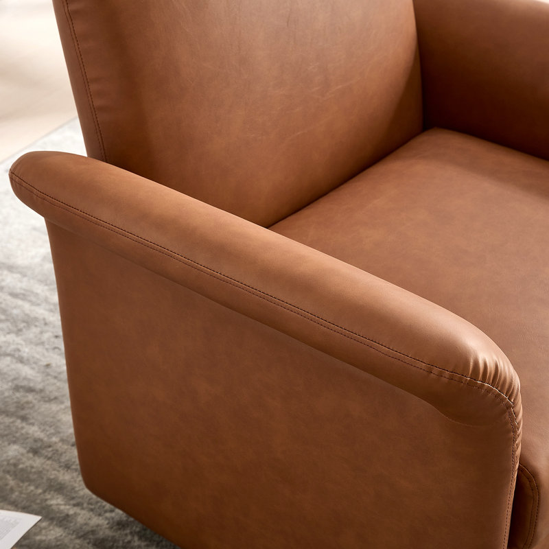 Swivel Accent Chair Modern Barrel Armchair With Wood Base For Bedroom Reading Waiting Living Room, Brown
