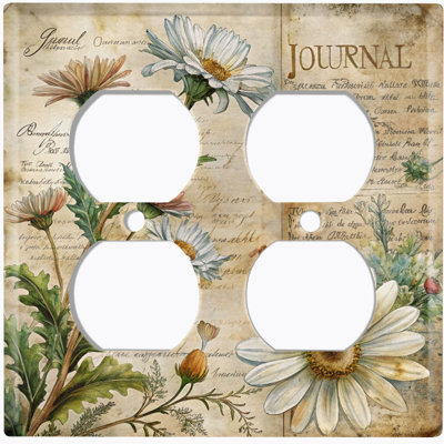 Couvercle de plaque d'interrupteur en métal; Rectangle 2 bandes US standard - journal rétro Wildflower