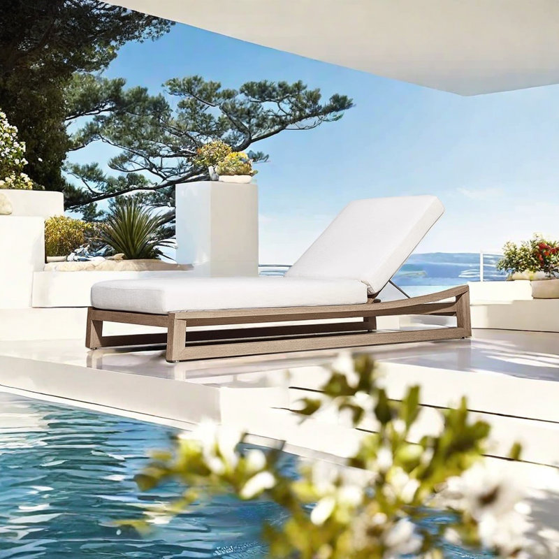 Villa Teak Outdoor Sunbed Outdoor Chaise Lounge , Cushion Included