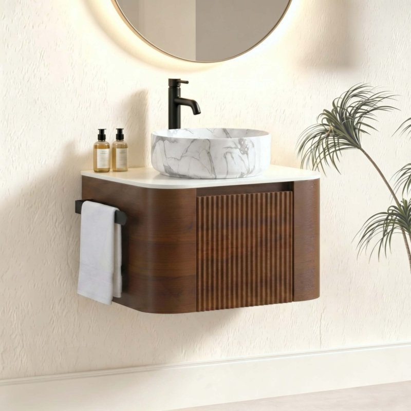Meuble-lavabo de salle de bain avec lavabo, armoire murale avec porte-serviettes gratuit, conception de lavabo en céramique simple, sans drain et robinet, pré-assemblé