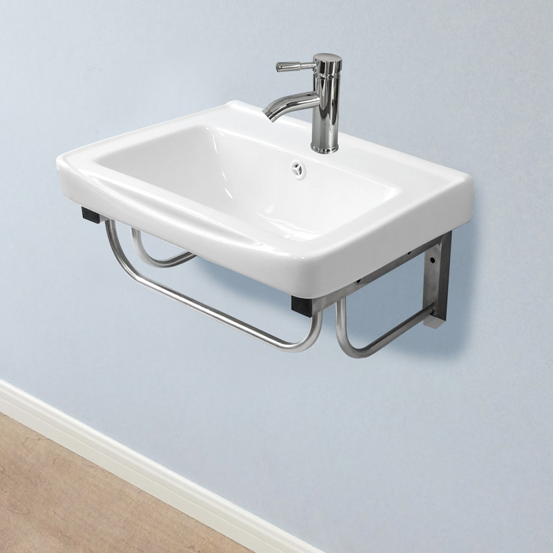 QieRao 14.3'' White Ceramic Rectangular Bathroom Sink with Overflow