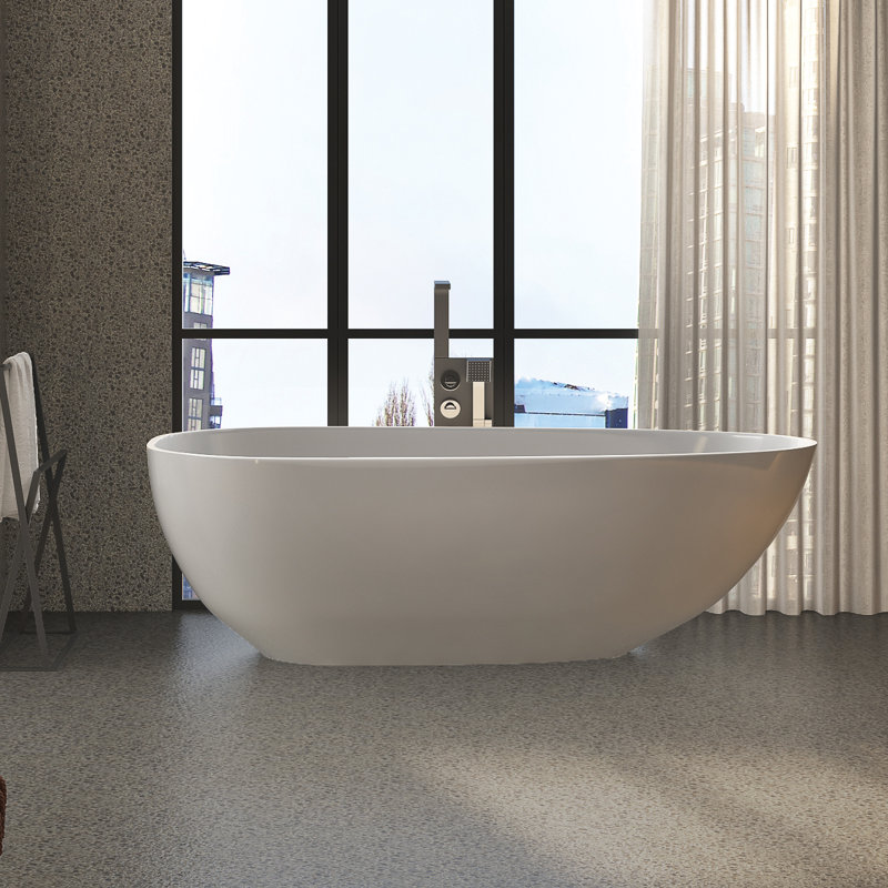 Ipanema 67" x 33" Freestanding Soaking Solid Surface Bathtub, Glossy White