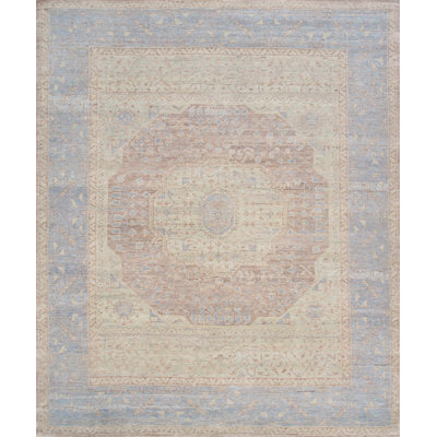 Oushak Rust/L. Blue Wool Area Rug