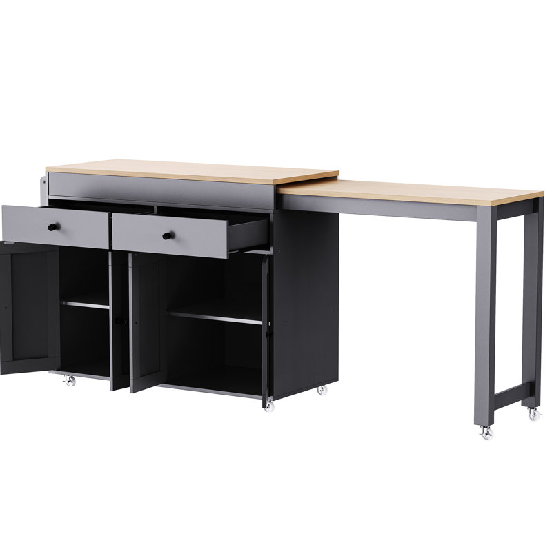 Îlot de cuisine 74,5 pouces avec charnière de porte en métal et support à épices gris