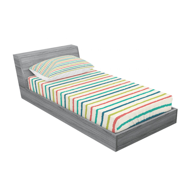 Microfiber Abstract Sheet Set, Twin XL Sheet Set with Fitted Sheet, Blue/Red/Yellow, Striped