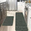 Tapis de cuisine antidérapant rayé vert foncé, 2 pièces