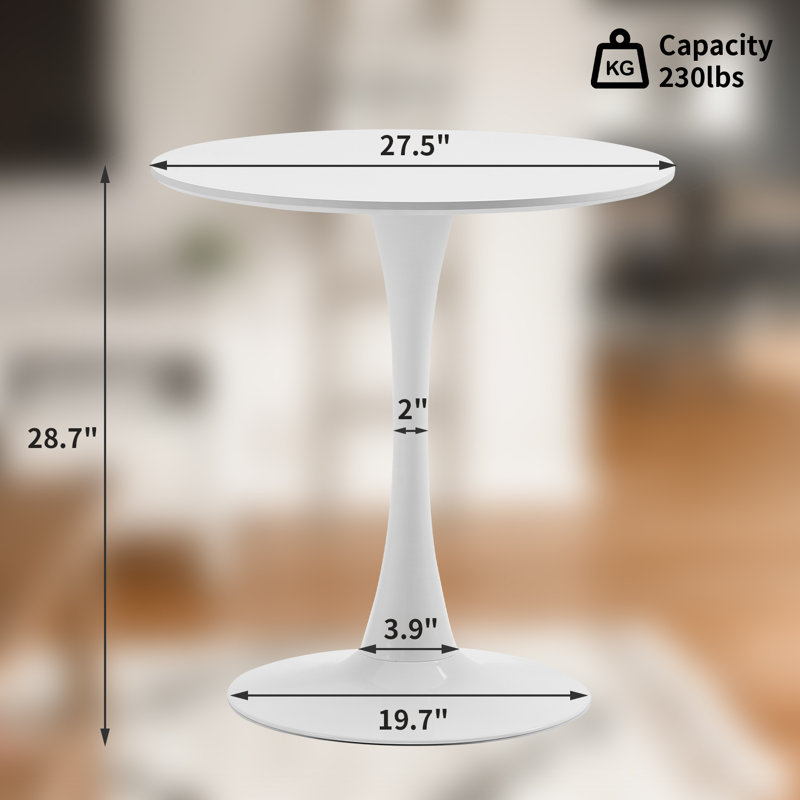 Round Dining Table, Bar Table, White, 28.7"H x 27.5"L x 27.5"W