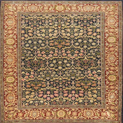 Tapis oriental vert / jaune / gris