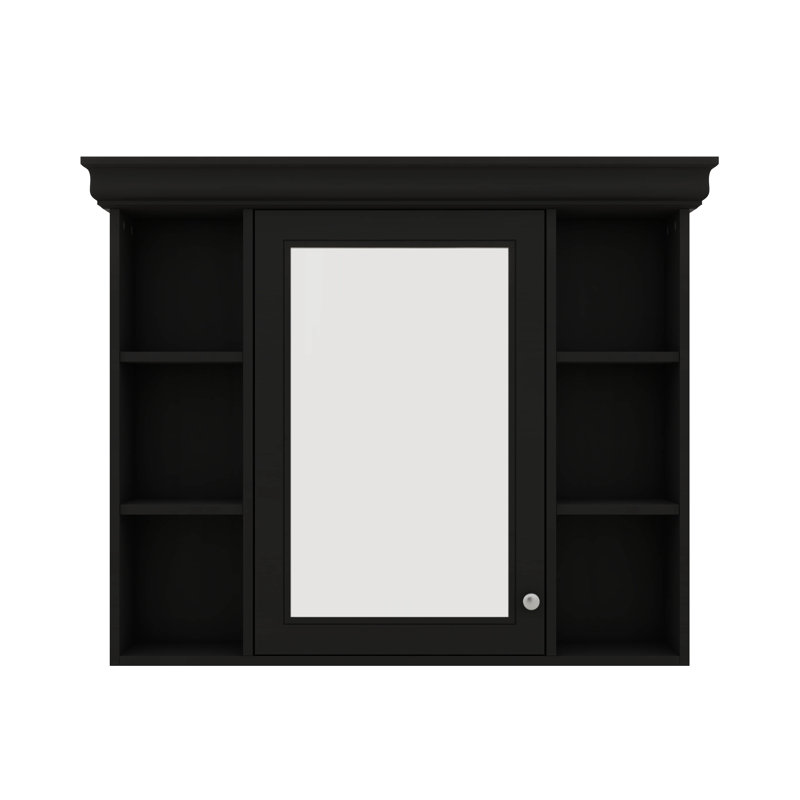 Armoire murale de salle de bain 35 po x 28 po avec porte miroir et 6 sections de tablettes ouvertes, armoire murale moderne pour salle de bain