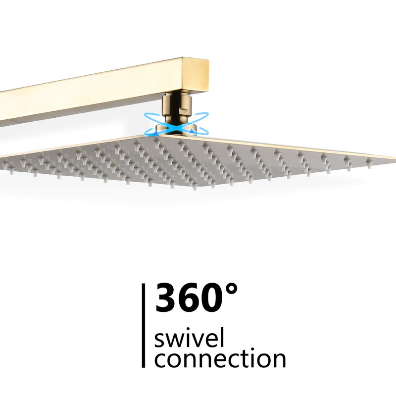 Brushed Gold 10 Inch Wall Mounted Shower System With Adjustable Head, Built - In Flow Control, And Tarnish Finish For Bathroom Elegance Lever Handle, Diverter, Scratch Feature Refresh