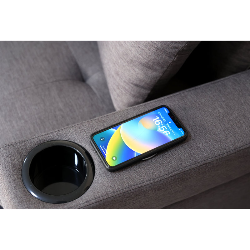 Canapé modulaire réversible en tissu gris Newton avec chargeur sans fil et port USB / C intégré