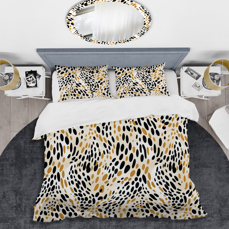 Imprimé de guépard beige et noir - Ensemble de housse de couette géométrique - Polyester en microfibre