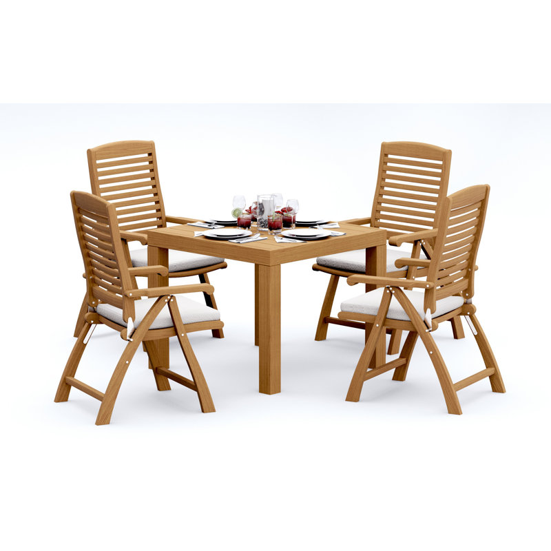 2 Seats 3 Pcs Grade-A Teak Wood Dining Set: 36" Square Table And 2 Ashely Folding Reclining Arm Chairs #11AS0802, 4