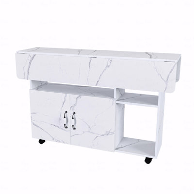 Multi-Functional Folding Table With Storage Shelves And Wheels, 47 " Foldable Dining Table For Small Spaces, Compact Desk For Kitchen, Dorm, Office