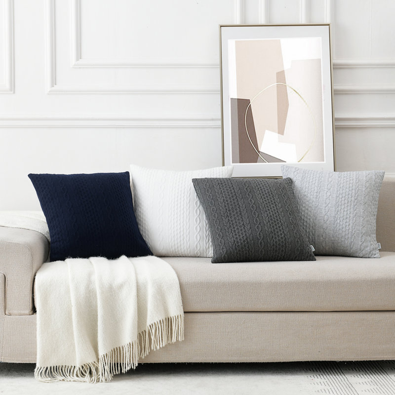 Farmhouse Knitted Modern Embossed Patterned Pillow Cover, White, 20"H x 20"W