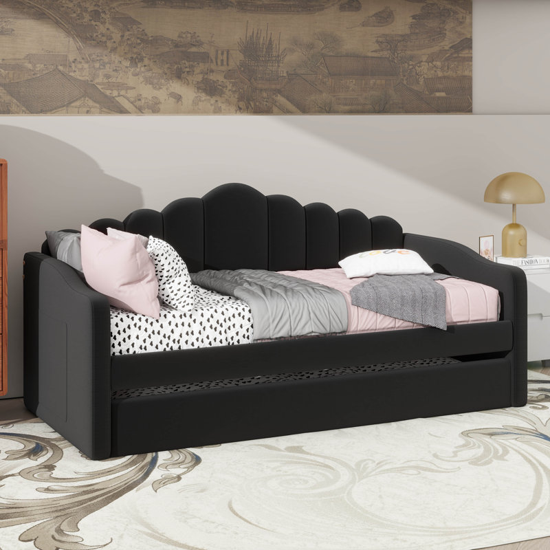 Lit de jour simple tapissier avec couchette, canapé-lit en velours avec ports de charge USB