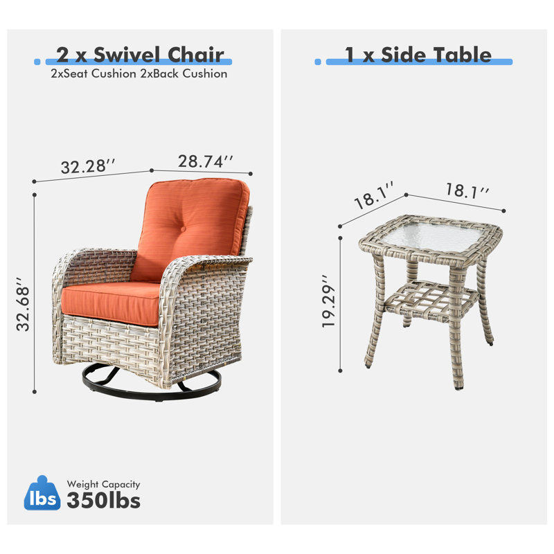 Three-Piece Outdoor Swivel Chair Set, Orange