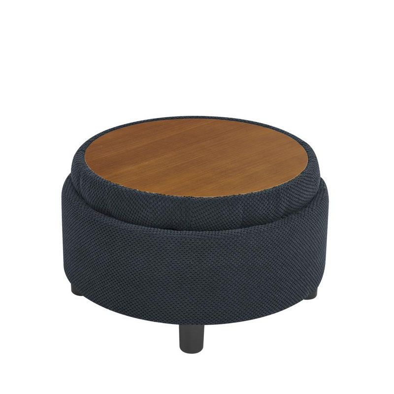 Round Cocktail Ottoman with Storage, Black