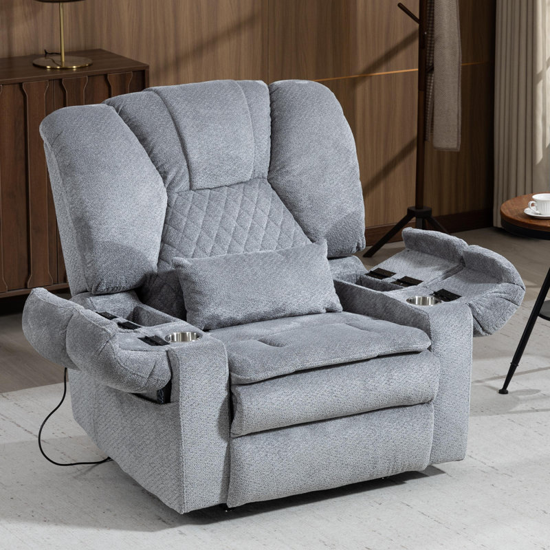 Oversized Dual Motor Power Lift Recliner Chair with Airbag Massage/Heat, Flip Arm Storage, Cup Holders,USB Type C Charging
