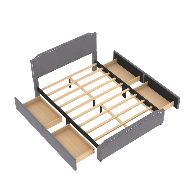 Lit plateforme tapissier avec rangement Ljubka, gris