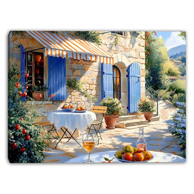 Terrace with Blue Shutters Wrapped Canvas Wall Art