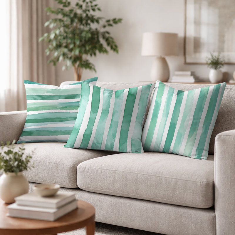 Ensemble de 3 coussins décoratifs à rayures - Mint Breeze Stripes Coastal, 20"H x 20"W