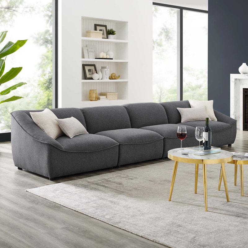 Canapé 4 pièces Comprise, 100 % polyester - gris anthracite
