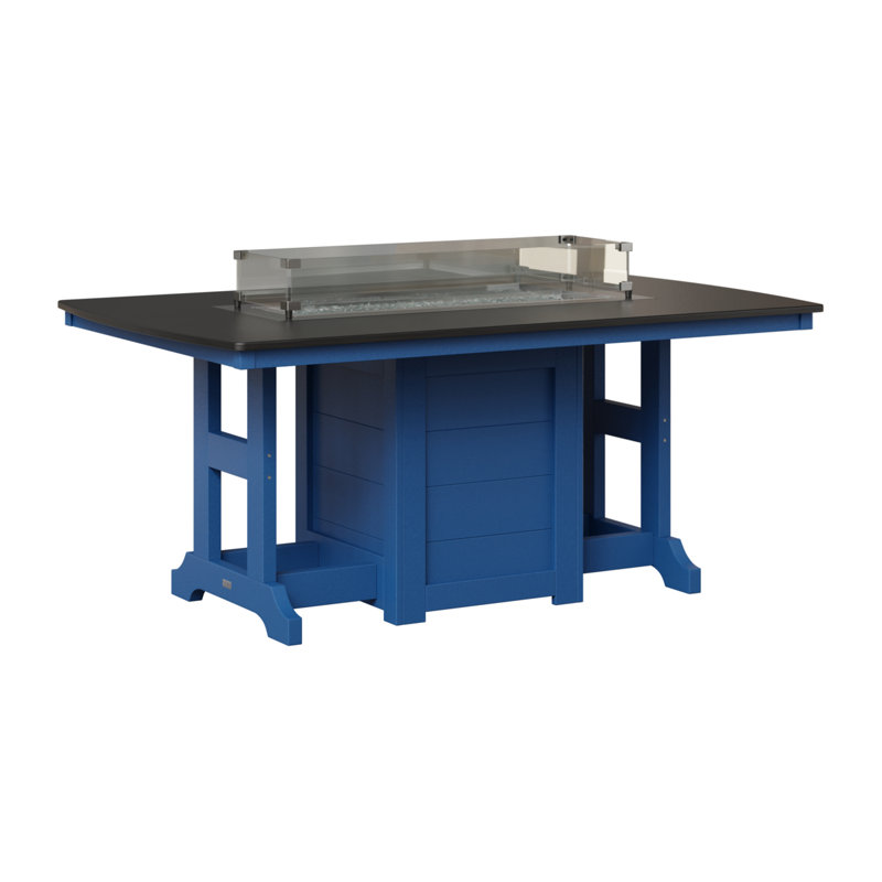 Table de salle à manger avec foyer 72 po Berlin Gardens Garden Classic, Plateau martelé noir avec base bleu pacifique