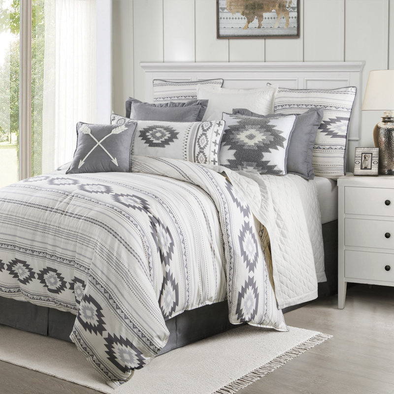 Gray and White Cotton Embroidered Square Throw Pillow