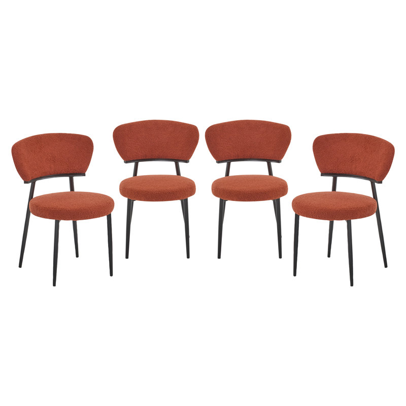 Crossmary Boucle Upholstered Dining Chairs, Set Of 4, Orange