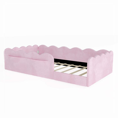 Lit simple tapissier sur pied, rose